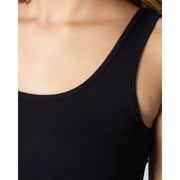 Black cotton blend sleeveless tank top for women with ribbed texture square neckline and seamless shoulder straps