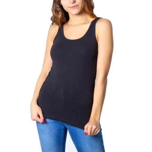 Black cotton blend sleeveless tank top for women with fitted silhouette