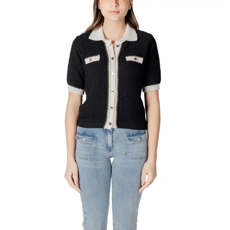 Black and cream knit collared cardigan from Black White and Cream Collared Cardigan collection