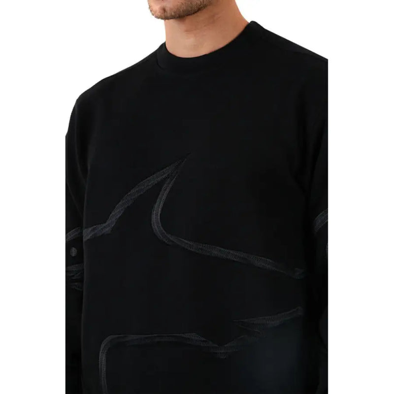 Black crewneck sweater featuring an abstract pattern for stylish casual wear