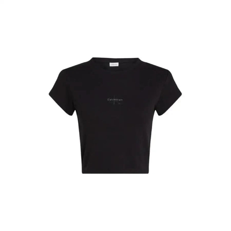 Black cropped t-shirt with minimal text branding from Calvin Klein Jeans