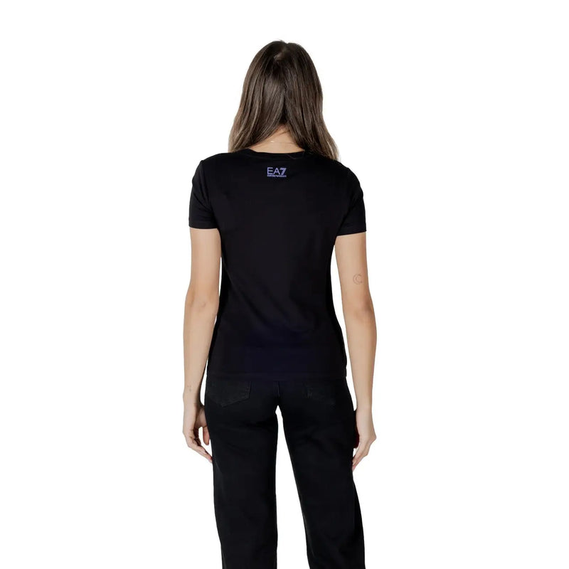 Black ea7 emporio armani short-sleeved t shirt with subtle purple logo on the back side in cotton fabric