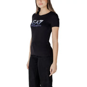 Black EA7 Emporio Armani T shirt displayed in a product image showcasing stylish men’s apparel