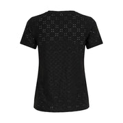 Black eyelet short-sleeved round neck T-shirt for women by Jacqueline De Yong