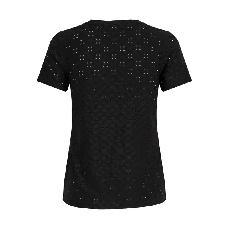 Black eyelet short-sleeved round neck T-shirt for women by Jacqueline De Yong