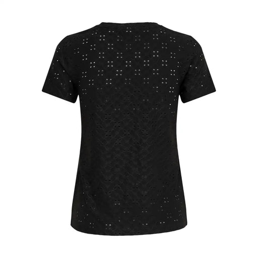 Black eyelet short-sleeved round neck T-shirt for women by Jacqueline De Yong