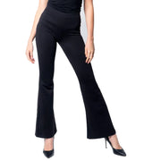 Black flared high-waisted polyester trousers for women suitable for fall and winter seasons