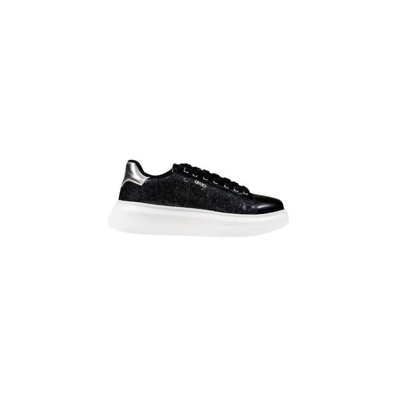 Black glittery platform sneakers with silver heel accents from Liu Jo Women Slip On collection