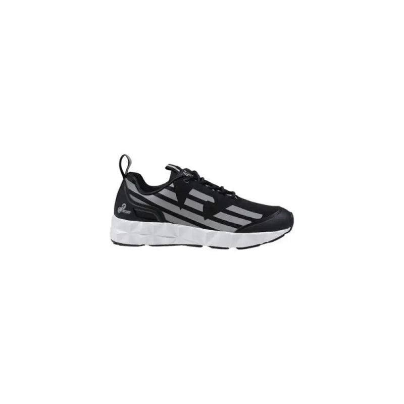 Black and gray athletic shoe with geometric design from Black and Beige Geometric Athletic Shoe collection