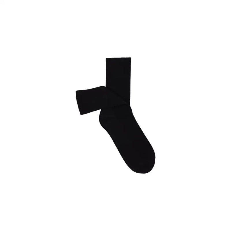 A sleek black Guess crew sock with a smooth solid finish ideal for comfortable everyday wear