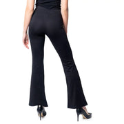 Black high-waisted flared polyester trousers for women in fall and winter fashion