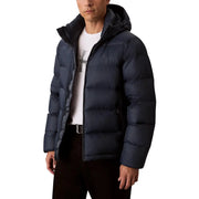 Schwarze, dunkelblaue Steppjacke mit Kapuze und isolierter Kapuze zum Schutz vor kaltem Wetter