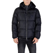 Black hooded puffer jacket displayed in the product listing for men’s outerwear