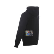 Schwarzer Kapuzenpullover mit rechteckigem Fotodruck im unteren Rückenbereich aus elegantem schwarzem Stoff