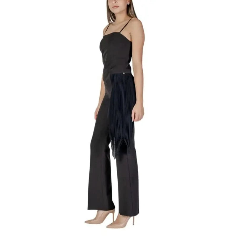 Rinascimento Black Sleeveless Dress featuring fringe detail and square neckline