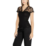 Black lace-detailed short-sleeve top from Morgan De Toi for women Fall Winter collection