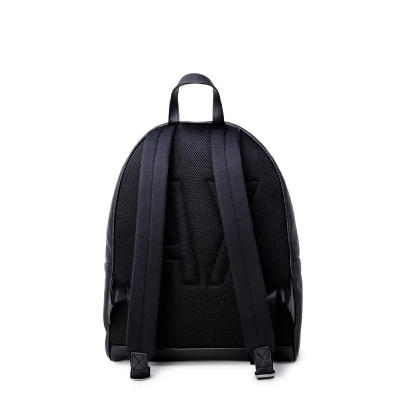 Black leather backpack with padded straps and front zipper pocket for stylish convenience