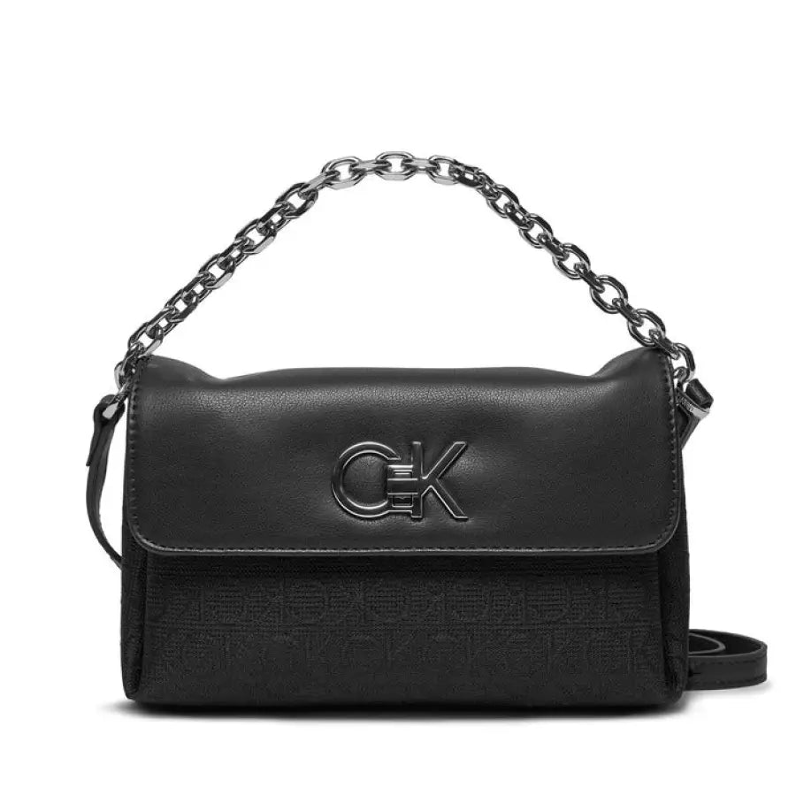 Calvin Klein black leather bag with chain strap showcased in Calvin Klein Women Bag collection