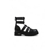 Black leather gladiator style platform boot with chunky sole and multiple straps for ankle support