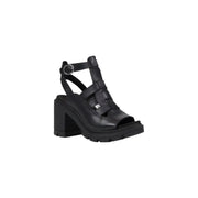 Black Leather Open Toe Heeled Sandal showcasing a stylish black leather design with heels