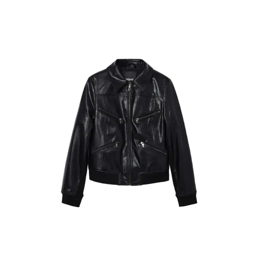 
                      
                        Desigual women blazer, black leather jacket with zipper feature
                      
                    