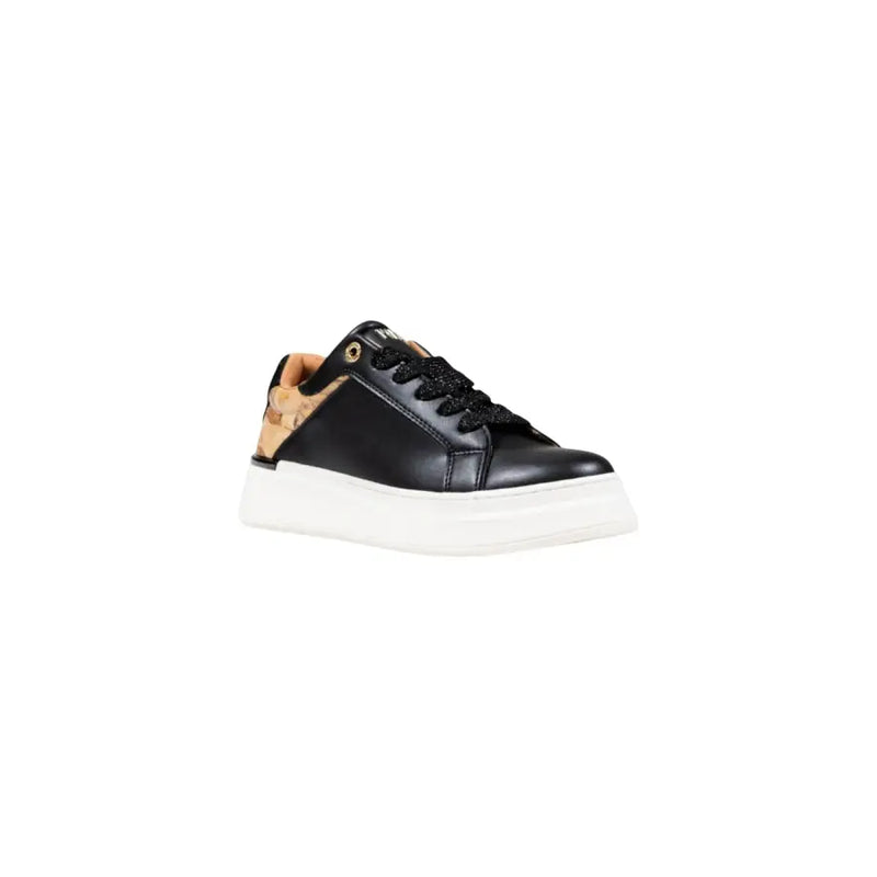 Black leather platform sneakers with patterned heel accent from Alviero Martini Prima Classe