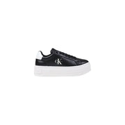 Black leather platform sneakers with white soles and heel accents from Calvin Klein Jeans Women