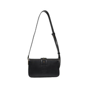 Black leather shoulder bag by pinko with minimalist design gold tone hardware and interior pockets for organization