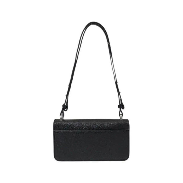 Black textured leather shoulder bag displayed for stylish and versatile accessorizing