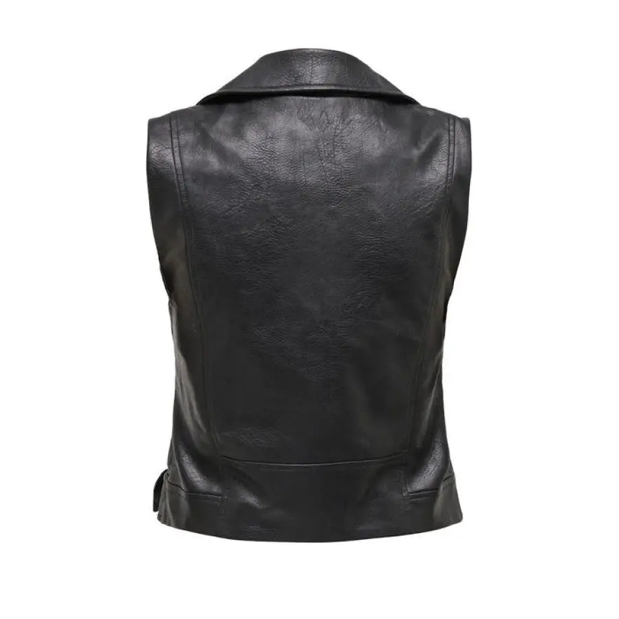 
                      
                        Black leather women jacket back view - urban style clothing showcase
                      
                    