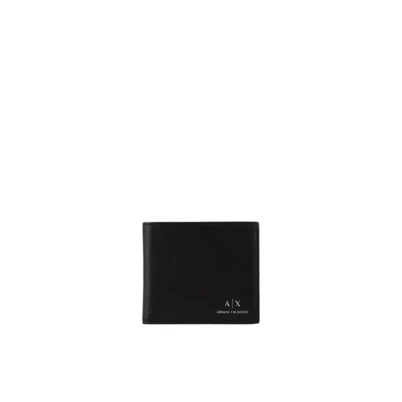 Black leather wallet displayed in a product image showcasing its sleek design
