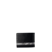 Black leather wallet with patterned stripe and money clip for stylish organization