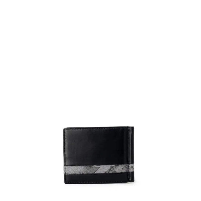 Black leather wallet with patterned stripe and money clip for stylish organization
