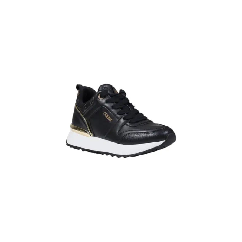 Black leather women’s slip-on sneakers with white soles and gold accents for Fall Winter