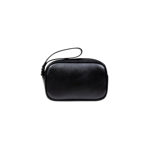 Black leather wristlet bag and toiletry pouch combination for stylish organization