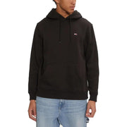 Men’s black hooded sweatshirt with small chest logo and front pocket by Tommy Hilfiger