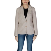 Schwarzer, langärmeliger Blazer mit fallendem Reverskragen und aufgesetzten Taschen.