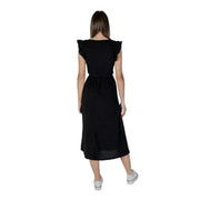 Black midi dress with ruffled sleeves from B.young in 100% cotton, sleeveless V-neck design