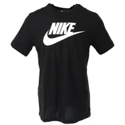 Black Nike short sleeve t shirt in cotton featuring a bold white swoosh logo across the chest