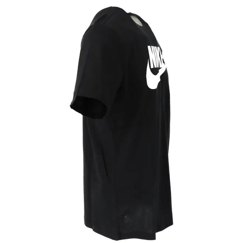 Black Nike short sleeve t shirt in cotton featuring a white logo and swoosh on the chest