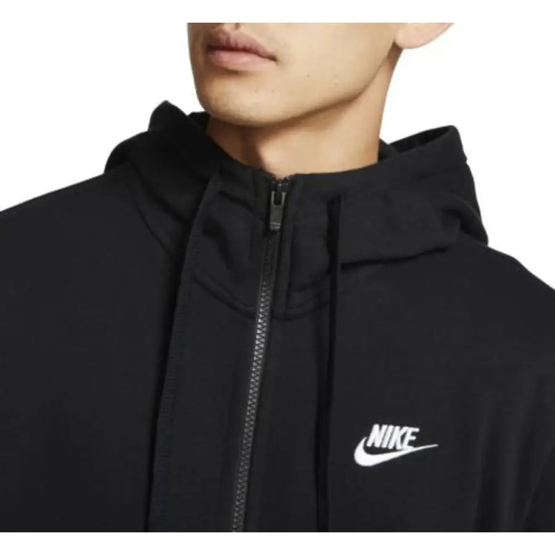Black Nike zip-up hoodie featuring a stylish design for men’s casual wear