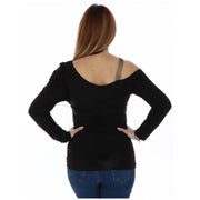 Black one-shoulder long-sleeve top with embellished strap for stylish evening wear