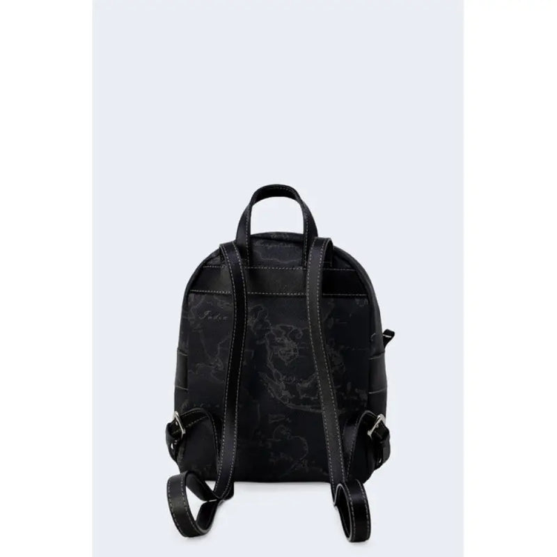 Black patterned backpack with stylish geometric design for daily use