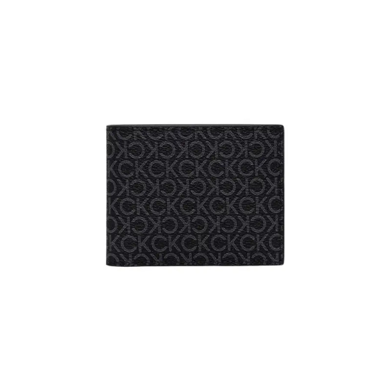 Black leather wallet with CK pattern featuring a stylish black design