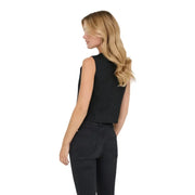 Schwarzes, ärmelloses Crop-Top mit Nadelstreifen. top Weste für Damen