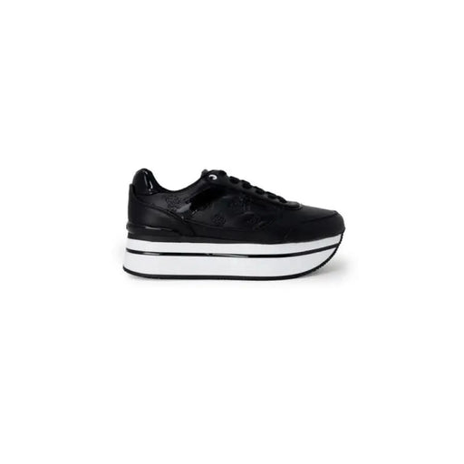 Schwarzer Plateau-Sneaker, vorgestellt in Guess Frauen Sneakers in Weiß mit Schnürsenkeln