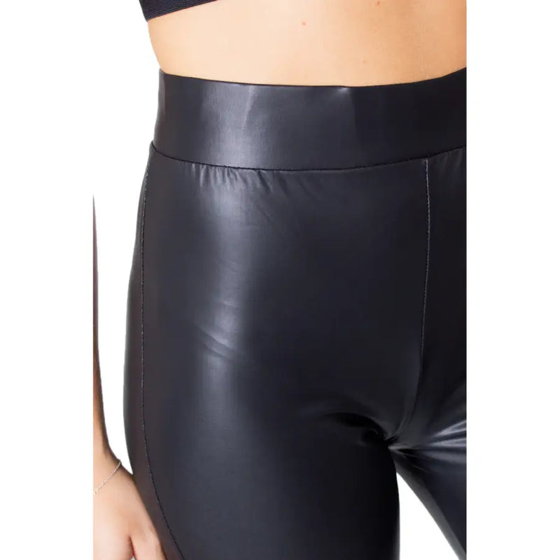 Black polyester elastane women leggings with a sleek glossy finish high waisted for fall and winter wear