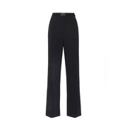 Black high-waisted wide-leg trousers by Elisabetta Franchi with gold buckle
