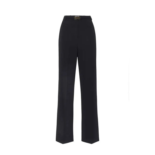 Black high-waisted wide-leg trousers by Elisabetta Franchi with gold buckle
