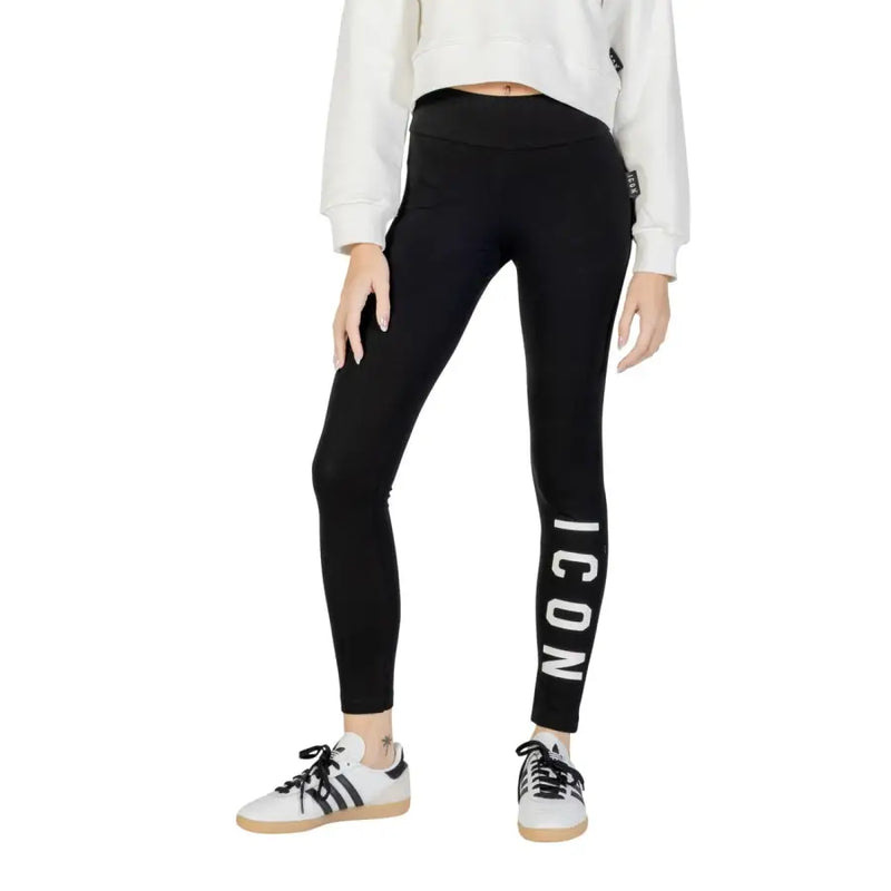 Schwarzes, hochgeschnittenes Baumwollhemd Icon Leggings mit weißem, vertikalem Muster